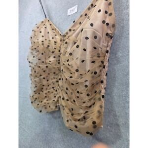 Nasty Gal Polka Dot Mesh Ruched Crop Top Tan Beige Black Cami Size 2